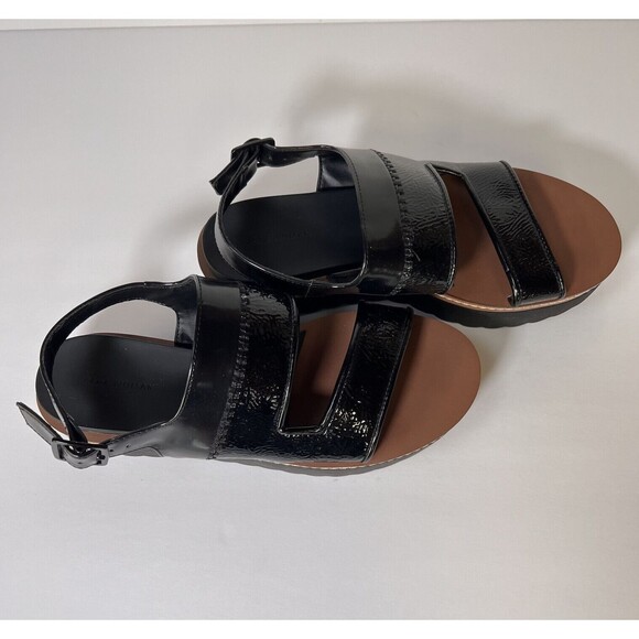 ZARA Platform Slingback Black Patent Faux Leather Sandals Size 7.5 Adjustable - Picture 3 of 16